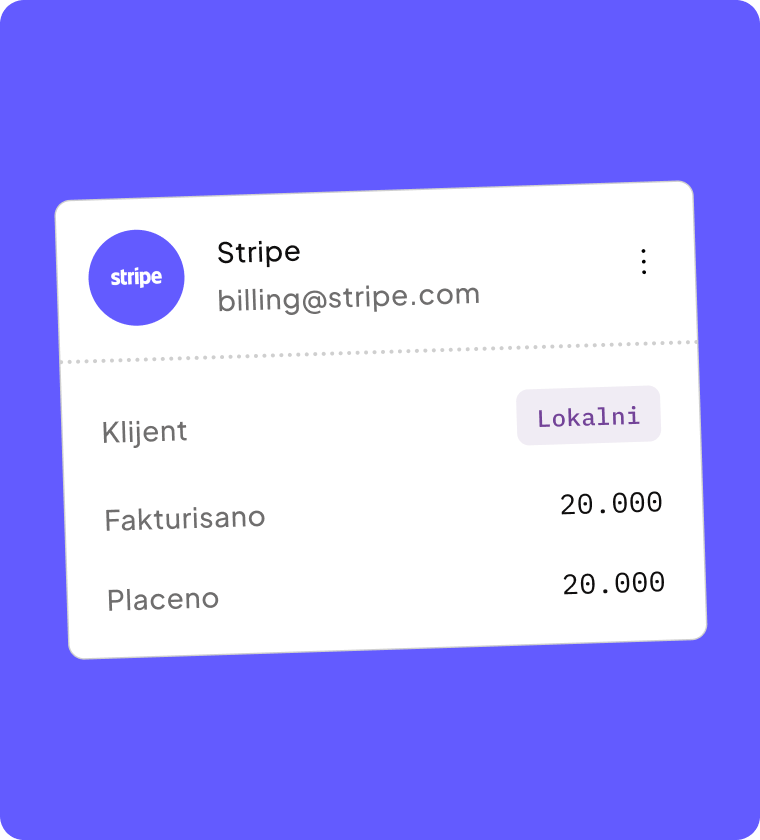 Klijent Stripe — lokalni, fakturisano i plaćeno 20.000