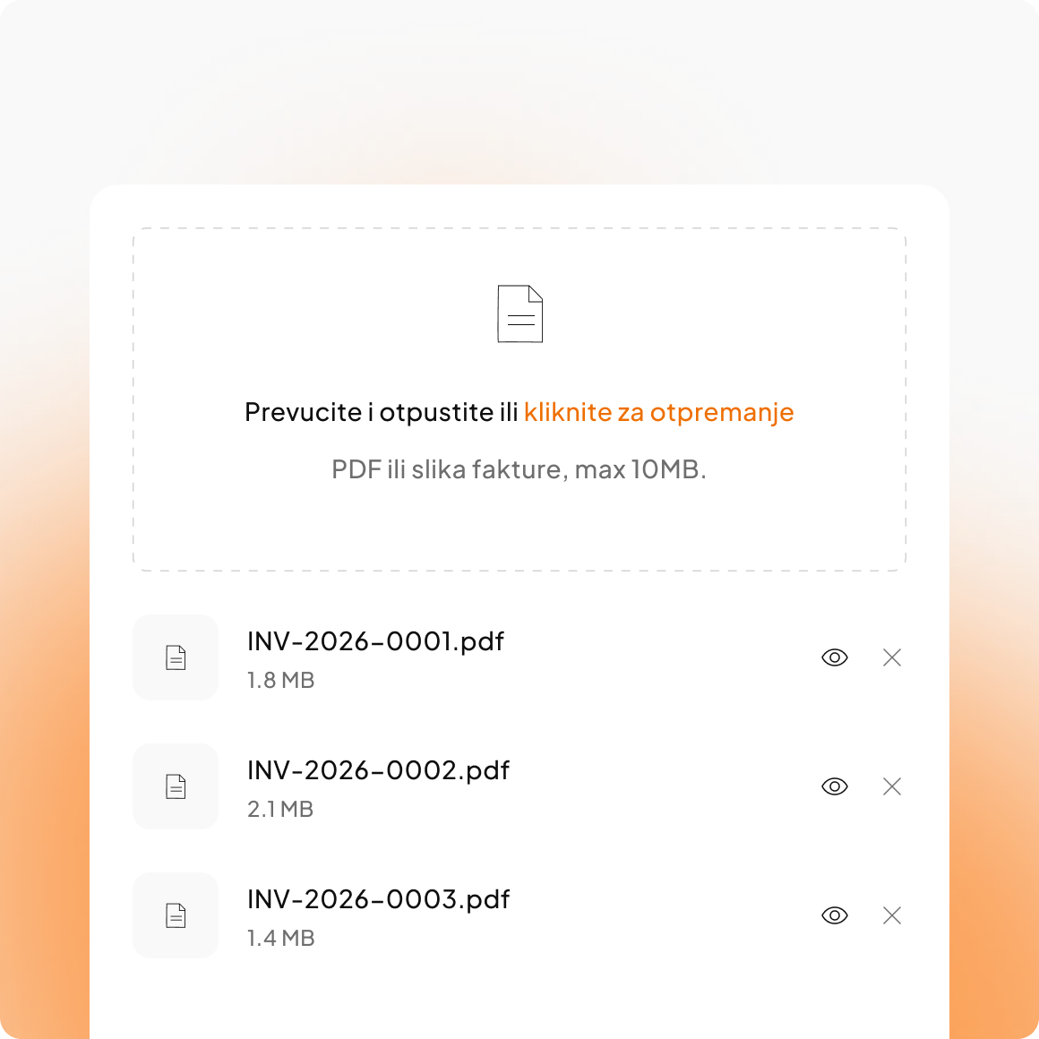 Uvoz faktura — prevuci PDF ili sliku i ubaci u Moj Ćatu